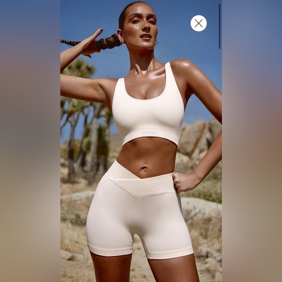 Tops - Bo+Tee Cream Ribbed Sports Bra and Shorts Set